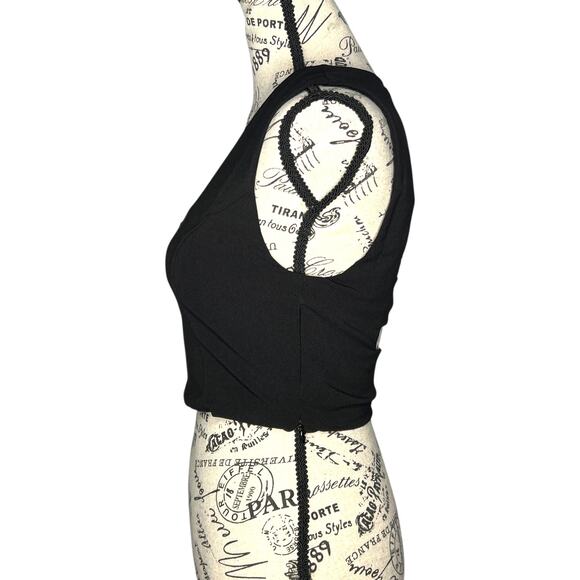 Krisa (S) Black Open Cut Out  Strap Back Scoop Neck Zip Side Crop Top - Picture 3 of 16